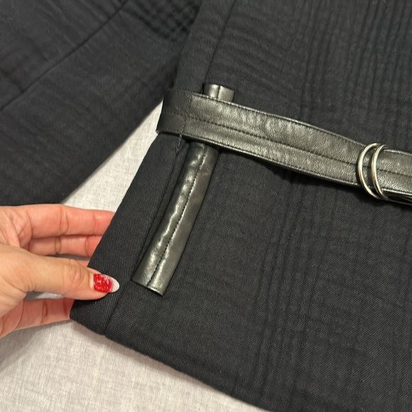 Size 36 IRO Navy Jacket with Shearling Collar and Black Lamb Leather Belt - Picture 3 of 7